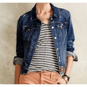 Pilcro and the Letterpress AVIE Denim jean trucker jacket leather detail - Small